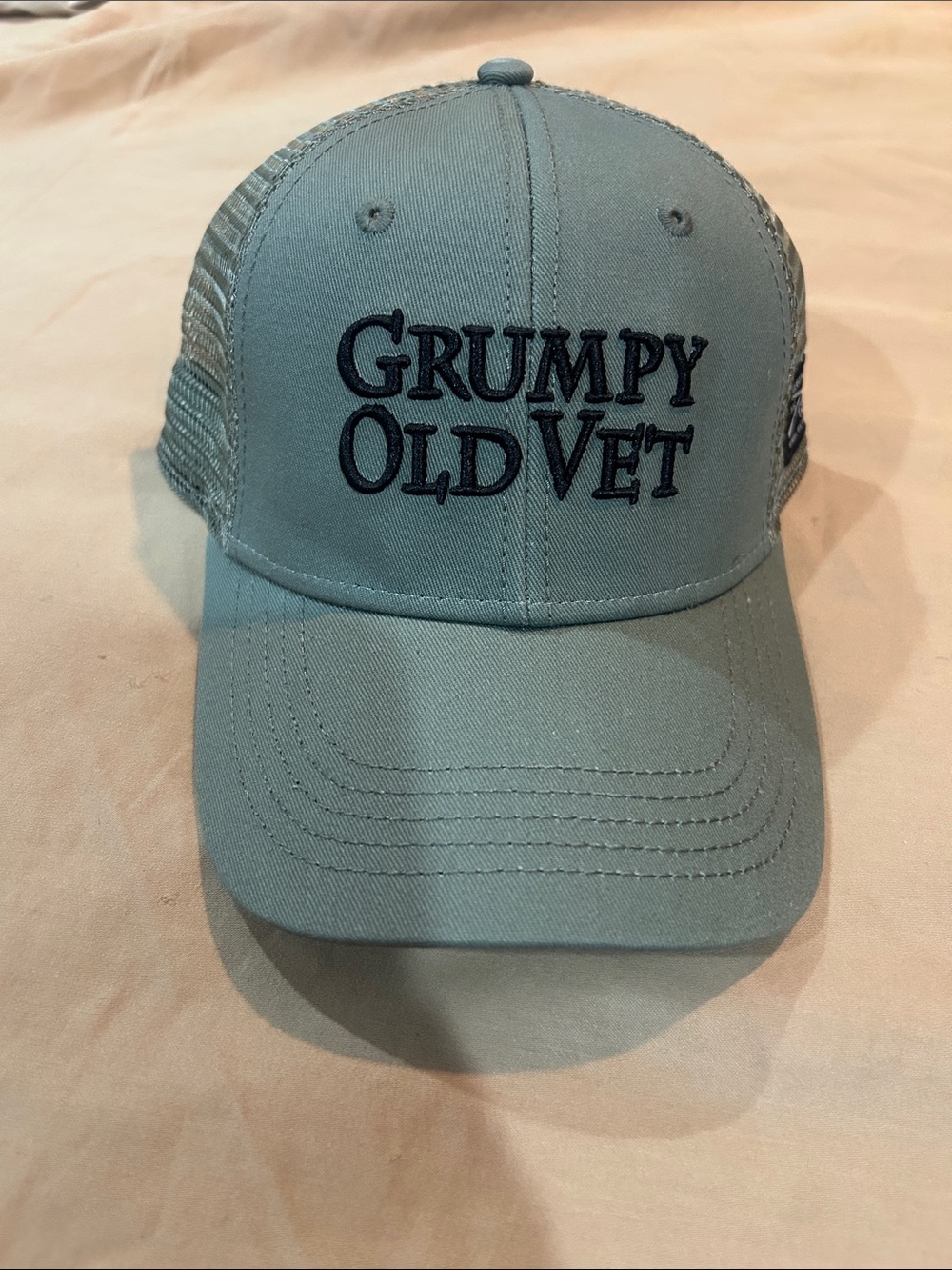 Grunt Style 'Grumpy Old Vet' Trucker Hat - Light Gray with Black Embroidery